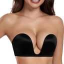 HACI Women's Plunge Deep U Strapless Bra Push Up Demi Underwire (Black,38C)