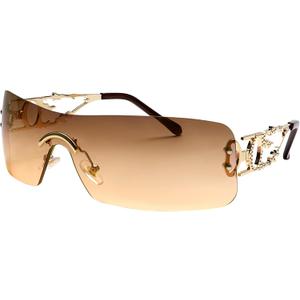 Rimless Y2k Sunglasses For Women Men Rectangle Vintage glasses Fashion Flame Metal Sunglass Frameless Retro Eyewear (Gray Gradient Brown)