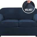 H.VERSAILTEX Real Velvet Plush 1 Piece Stretch Sofa Covers Couch Covers for 1Cushion Couch Loveseat Covers Width Up to 72 Inch Feature Thick Soft Stay in Place (Medium Sofa, Navy)