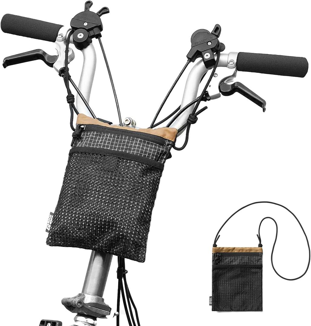 ROCKBROS Bike Handlebar Bag, 2-in-1 Lightweight Front Bag & Adjustable Shoulder Bag, Multi-Function Bicycle Bag for Folding Bikes, Scooters, Kids Bikes (Black), Small