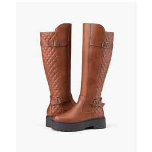 Women's Knee High Riding Boots with Side Zipper - Chunky Platform Motorcycle Boots for Women Size 11