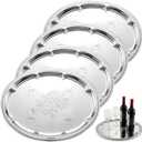 4 Pack 15.7" x 11.8" Large Silver Serving Trays Set, Elegant Floral Engraved Mirror Metal Plate Party Decorative Platters for Cookies Charcuterie Desserts Fruit Food Display(Oval)