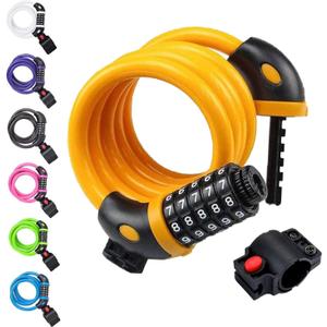 NDakter Bike Lock, 4/5.6 Feet Bicycle Cable, High Security 5 Digit Resettable Combination Coiling Bicycle Lock, Heavy Duty Anti Theft Cable with Mounting Bracket, 1/2 Inch Diameter (12mm)