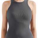 SUUKSESS Women Padded Cotton Ribbed Tank Tops 2025 High Neck Racerback Basic Tops (Large, Dark Grey)