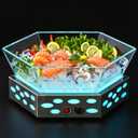 Lighted Ice Chilled Serving Tray with Colorful Adjustable Lighting for Parties Sashimi Shrimp Cocktail Chilled Party Platter Cold Food Buffet Server for Catering Serving Dish Veggie Drinks (11.8x4.7inch)