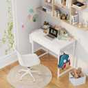 Lufeiya Small White Kids Desk with Drawers for Bedroom, 32 Inch Home Office Desks with Fabric Storage Drawer and Bag, Study Writing Vanity Table for Small Spaces, White