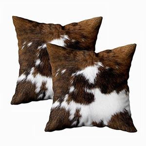 TOMWISH Pack of 2 Throw Pillow Covers Christmas Cowhide Printing Western 18x18 Pillow Cover,Decorative Throw Pillows Cushion Covers for Home Living Room Sofa Bedroom