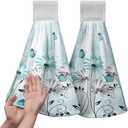 Kwlegh 2 Pcs Teal Daisy Floral Hanging Kitchen Towels Turquoise Rustic Poppy Flower Butterfly Hand Towel with Hanging Loop Fast Drying Dish Washcloths Soft Absorbent Fingertip Bath Towel for Bathroom