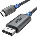 acer USB C to DisplayPort Cable 6.6 FT (4K@60HZ 2K@165Hz), Type-C to DisplayPort Cord (Sturdy Aluminum, Plug & Play) Thunderbolt 3/4/5 Compatible with MacBook Pro/Air, iPhone 16 Pro/Max, XPS, Surface