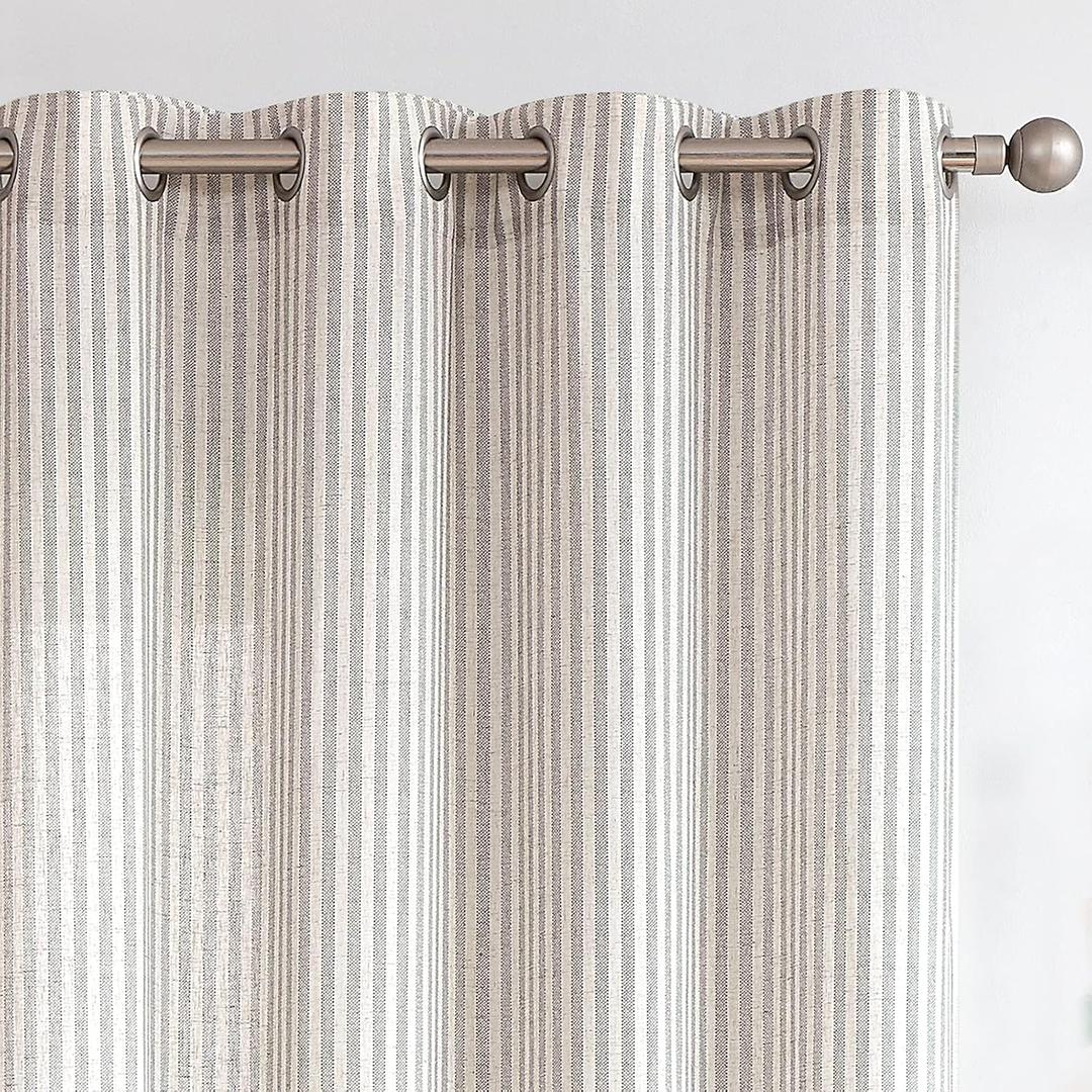 COLLACT Gray Striped Linen Curtains 84 Inch Length for Living Room/Bedroom Farmhouse Pinstripe Pattern Curtains Light Filtering Drapes Grommet Window Treatments, W50 x L84, 2 Panels Grey on Beige (50"W x 84"L (Pack of 2), A | Stripe Grey)