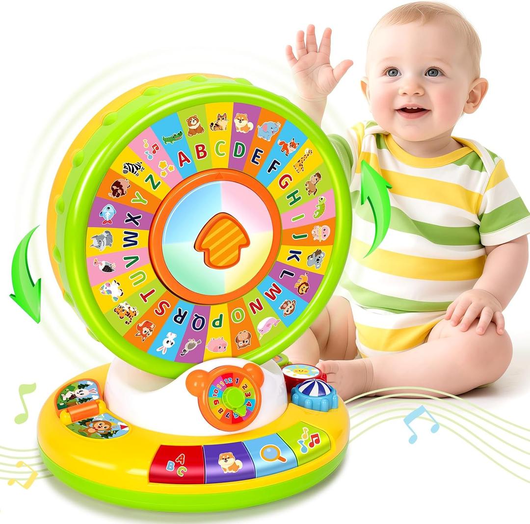 Learning Toys for 1 2 3 Year Old Boy Girl, Spin and Sing Alphabet Zoo with Sounds for Toddler 1-3, Educational Development Toy for Kid, Christmas Birthday Gifts for Baby 12-18 Months+ (Green)