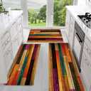 Sofort Kitchen Rugs Sets of 3, Colorful Wooden Abstract Kitchen Mats for Floor, Non Slip Washable Runner Rugs for Hallways, Entryway, Laundry