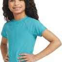 Lands' End Girls' Swim UPF 50+ Short Sleeve Sun Tee Rash Guard Shirt (Large, Tile Blue)