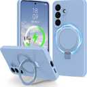 for Samsung Galaxy S26+/ S26 Plus Case with Stand, Slim Liquid Silicone Phone Cases for Galaxy S26 Plus Compatible with MagSafe Magnetic Kickstand Case Full Camera Protection, Light Blue