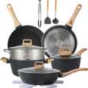 16PCS Pots and Pans Set Non Stick Cookware Set Nonstick with Cooking Set (Black)