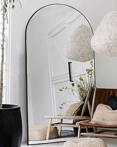 Otlsh Floor Mirror, 81"×41" Arched Full Length with Stand, Standing, Full Body, Large, Wall, Freestanding, Aluminum Frame - Black