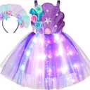 Spooktacular Creations Halloween Girl Mermaid Tutu Dress, Shell Mermaid Costume, LED Kids Princess Dress for Cospaly Party (Purple, M)