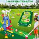 Fistone Toddler Golf Set with Foot-Pedal Launcher- 3 in 1 Kids Golf Toy with Golf Cornhole Board & Putting Mat | Indoor & Outdoor Golf Toys - Birthday Gift for Boys & Girls Age 3-8