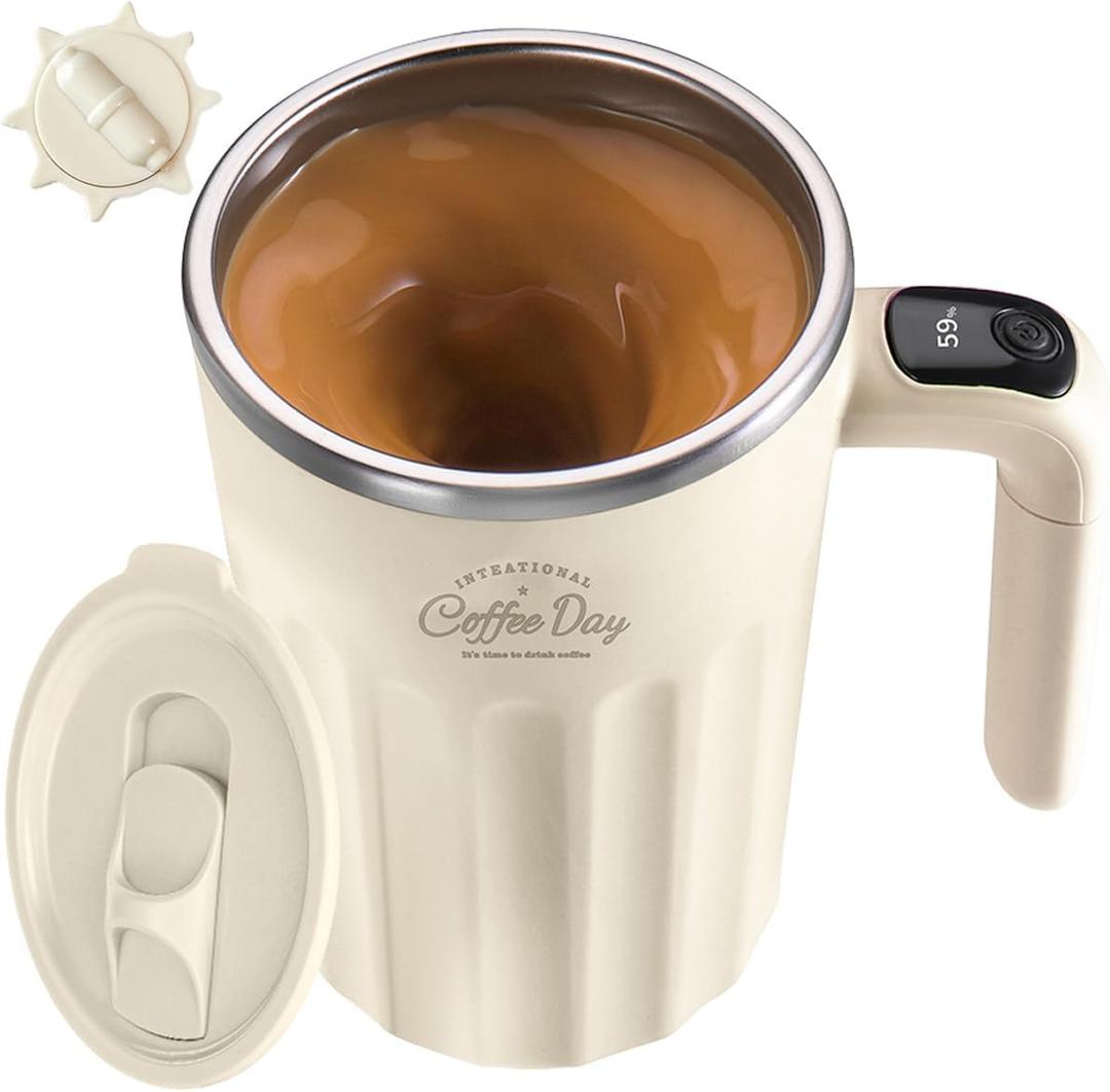 Drink Stirrer,Self Stirring Mug,Self Stirring Coffee Mug,Suitable for Coffee, Milk, Cocoa and Other Beverages Stainless Steel Vacuum Insulated Tumbler with Lid (Cream White, 12 Ounces)
