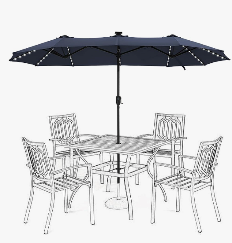 HERA'S PALACE 13ft Patio Umbrella with 120 LED Solar Lights Double Sided Outdoor Umbrella for Patio 8 Colors Changing Table Umbrella Outdoor Patio for Garden Pool