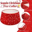 FOTSHARER Red Christmas Tree Collar 28.8 Inch Large Tree Collar Velvet Round Tree Base Metallic Tree Skirt Vintage Christmas Tree Skirt Box Sequins Xmas Tree Ring for Christmas Family Gathering Party