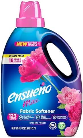Ensueño Max Liquid Fabric Softener - Spring Fresh Scent - 125 fl oz - Color-Safe Fabric Softener Liquid - Softens 147 Loads - Reduces Wrinkles & Static. 2 pack