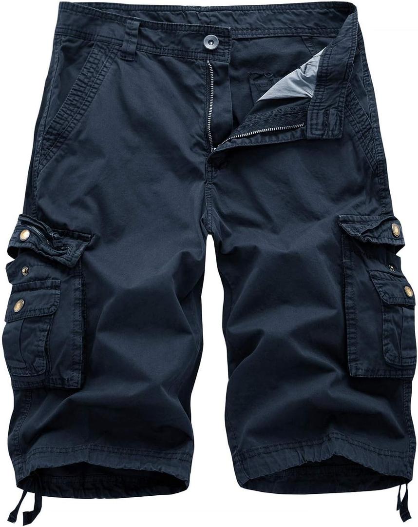 FOURSTEEDS Women's Cotton Loose Fit Zipper Multi-Pockets Twill Bermuda Drawstring Women Cargo Shorts (20, 42 Navy Blue)