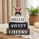 4 Pcs Highland Cow Bathroom Wooden Table Decor
