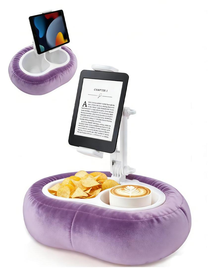 Miledi Tablet Pillow Stand, Compatible with 4.7"-12.9" Kindle, iPad, Phone/Tablet, 360° Rotating Phone Holder for Bed, Detachable Bowl, Reading and Relaxation on Bed (Purple)