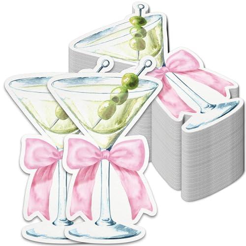 100PCS Martini Bow Party Supplies Martini Glass Shaped Napkins Pink Bow Birthday Decorations Martini Bow Disposable Bar Beverage Napkins for Girls Engagement Bridal Shower Bachelorette Party Favors