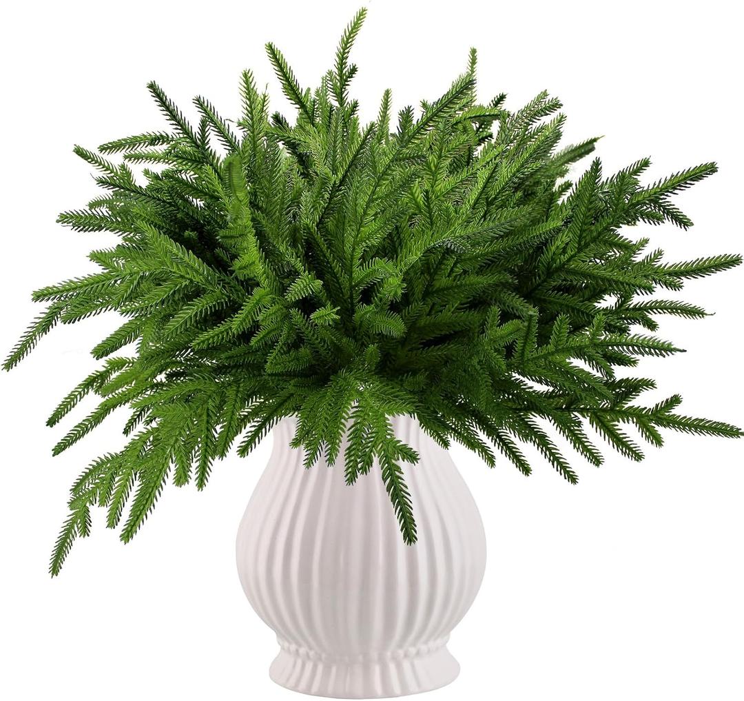 12 Pcs Norfolk Pine Stems Real Touch Norfolk Pine Branches Realistic Christmas Greenery Evergreen Stems for Decorating Christmas Indoor Home Decor