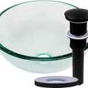 Mini 12-inch Clear Glass Vessel Bathroom Sink Set in Matte Black