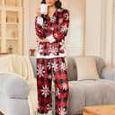 MNLYBABY Christmas Pajamas Set Women Set Long Sleeve Sleepwear Button Down 2 Piece Pjs Christmas Party Loungewear Nightwear (Red, S)