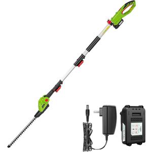 VIVOSUN 20" Cordless Pole Hedge Trimmer, 20V Electric Bush Trimmer with 20 Dual-Action Laser Blade, Adjustable Cutting Head, 0.55" Cutting Capacity, 2.0AH Battery and Fast Charger Included (Pole Hedge Trimmer with 20V Battery)