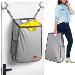 Ligereza Hanging Laundry Hamper Bag is Suitabled for Any Door,Large Capacity Hanging Laundry Basket Won't Scratch the Door Paint,Over the Door Laundry Hamper with Big Metal Rim Opening