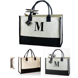 M Initial Canvas Tote