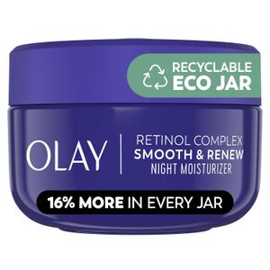 Olay Smooth & Retinol Face Moisturizer, 2 oz Fragrance Free Night Cream for Fine Lines and Wrinkles with Retinoid Complex, Recyclable Eco Jar Packaging, Value Size