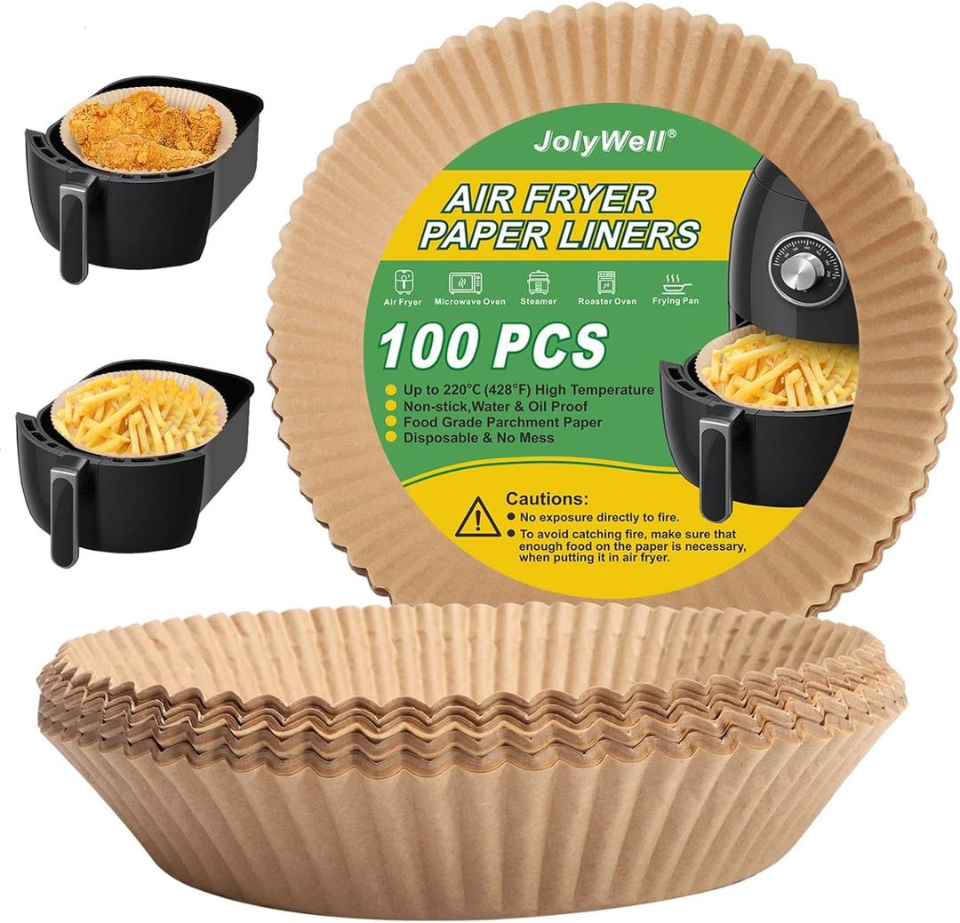 Air Fryer Paper Liner, Unbleached & Biodegradable Material, Disposable Non-stick Parchment Paper for Frying, Baking, Roasting & Grilling (100Pcs-6.3")