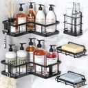 YASONIC Shower Caddy Corner, 5-Pack Shower Caddy Organizer with 4 Removable Hooks and Soap Holder, Rustproof Shower Shelves for No Drilling Large Shower Organizer Corner - Black (5pack)