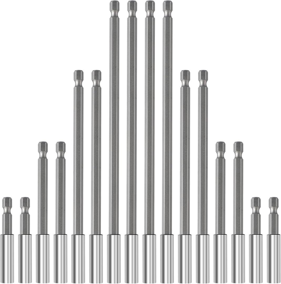 16 Pcs Drill Bit Extension Holder 1/4" Hex Shank, 2" 4" 6" 8" Magnetic Screwdriver Extension Drill Bit Extenders Screwdriver Holders for Automotive Maintenance Repair Work