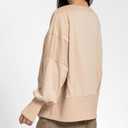 Womens Crewneck Sweatshirts Cropped Long Sleeve Tops Oversize Loose Fit Tee Side Slit Pullover Tshirt (Beige, XL)