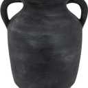 Hobby Lobby Black Ceramic Vase with Handles, Matte Black, 10.13" H x 9" W, Rustic Design, Decorative Vase for Faux Florals, Home and Office Decor