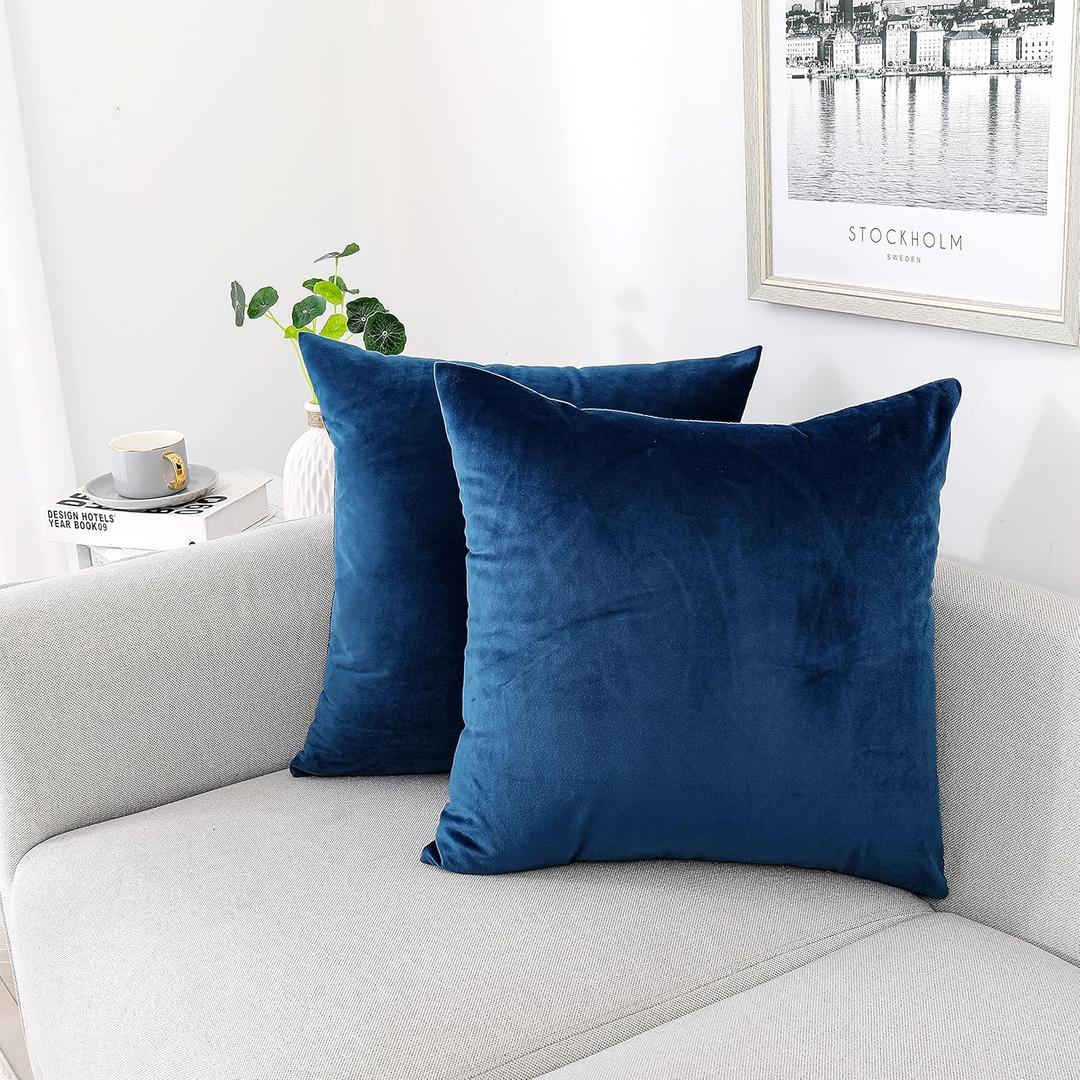 NiNi ALL Decorative Throw Pillow Covers Pack of 2 Velvet Throw Pillow Cases for Couch Pillows Cover Bedroom Living Room Outdoor Blue Pillow Covers 18x18 Inch