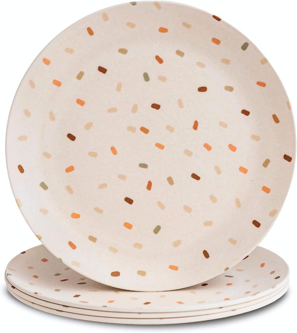 Nook Theory 4 Pack Reusable Bamboo Plates - Non-Toxic Toddler and Kids Plate, Dishwasher Safe, Not Microwavable Dinnerware (Confetti 8")