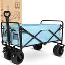 Yesker Foldable Wagon - 300lbs Collapsible Garden Carts with All Terrain Wheels for Outdoor Camping Sports Shopping Gardening - Heavy Duty Portable Utility Trolley (Blue)