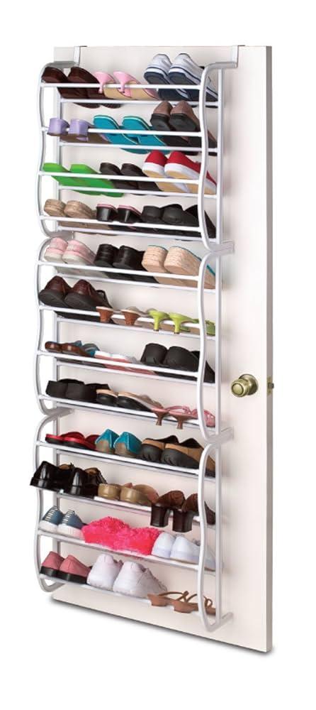 ComfyElect Over The Door Shoe Organizer, 12 Layers Adjustable Hanging Closet Shoe Organizer Shoe Storage with Hooks, Space Saving Metal Shoe Rack Fit 36 Pairs Sneakers, Sandals, Heels, Boots, White