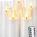 Amagic Pure White Acrylic Flameless Candles, Battery Operated Candles, Flickering LED Pillar Candles with Remote Control and Timer, Warm Yellow Light, D2.2 xH5 5" 6" 7" 8", Set of 5