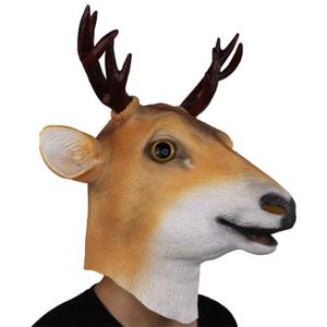 Sika Deer Mask Animal Head Helmet Giraffe Masks Spotted Deer Full Over Head Mask Deluxe Costume Party Latex Cervus Nippon Face Mask for Adult