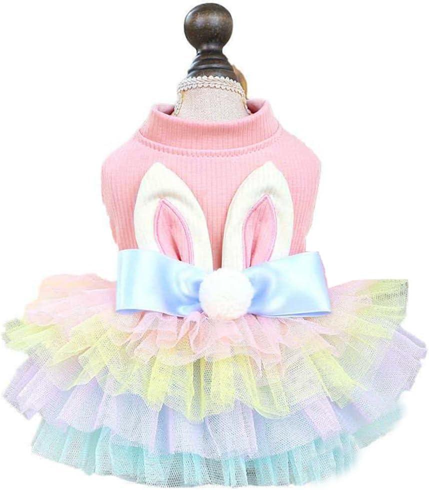 Pink Bunny Ears Dog Dress Spring Girl Puppy Clothes for  Dog, Easter Cat Dress for Cat Funny Tutu Dress Holiday Pet Outfit (Colorful, X-Large)