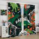 Dinosaur Skeletoncurtains for Boys Room, Vintage Grunge Cartoon Fierce Tropical Animals Print Window Curtains for Kids Bedroom Livingroom, 42x45in (No Blackout)